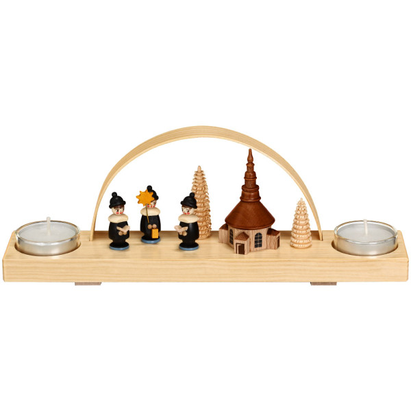 Teelichtschwibbogen, Seiffner Kirche mit Kurrende, schwarz